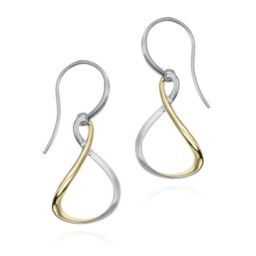 Bicolor fluid organic hook earrings in sterling silver with 18k gold vermeil