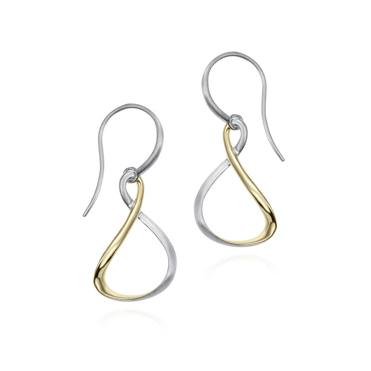 Pendientes de gancho orgánicos fluidos bicolor de plata con baño de oro 18k