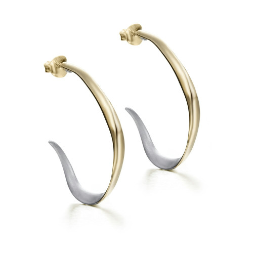 Pendientes aro orgánicos de plata con baño de oro 18k