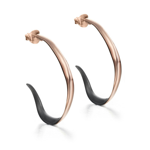 PENDIENTES VENICE de Plata. Baño Oro Rosa 18k y Rutenio Negro