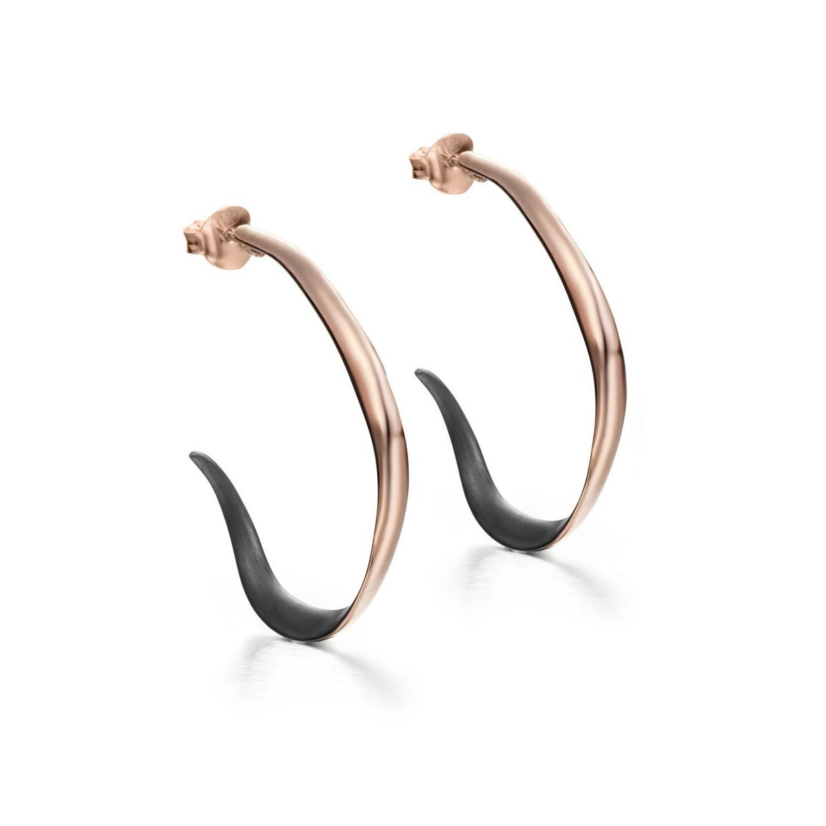 Bicolor organic hoop earrings in sterling silver with rose gold vermeil and black ruthenium