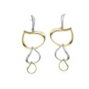 Pendientes largos orgánicos bicolor de plata con baño de oro 18k
