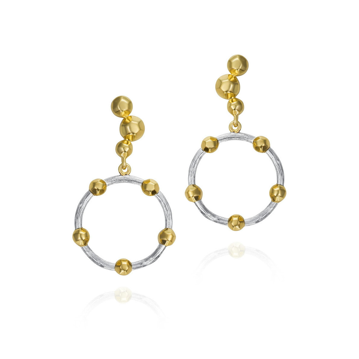 Pendientes circulares colgantes de plata de ley y baño de oro 18k