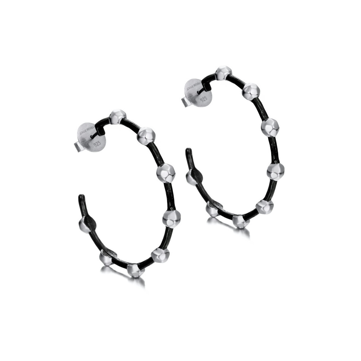 Hoop silver earrings with black rhutenium plating