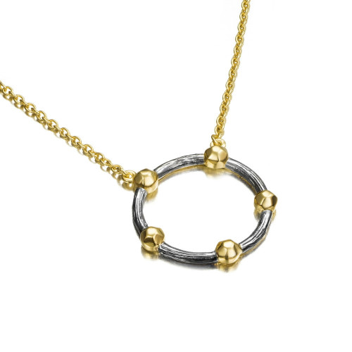 Collar CELESTIAL de Plata. Baño Oro 18k y Rutenio Negro