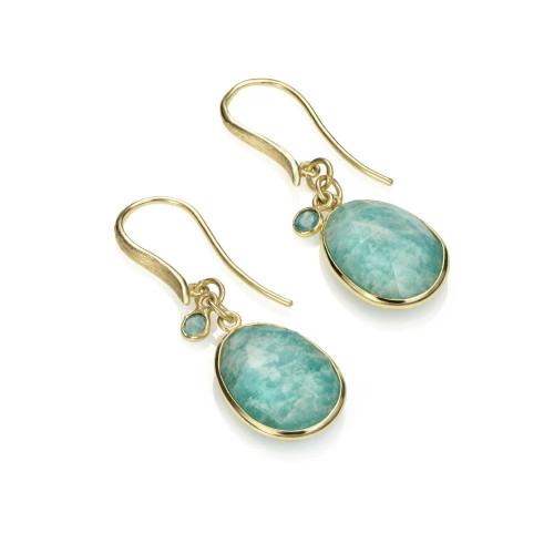 Pendientes gancho con Amazonita y detalle Apatita baño de oro 18k