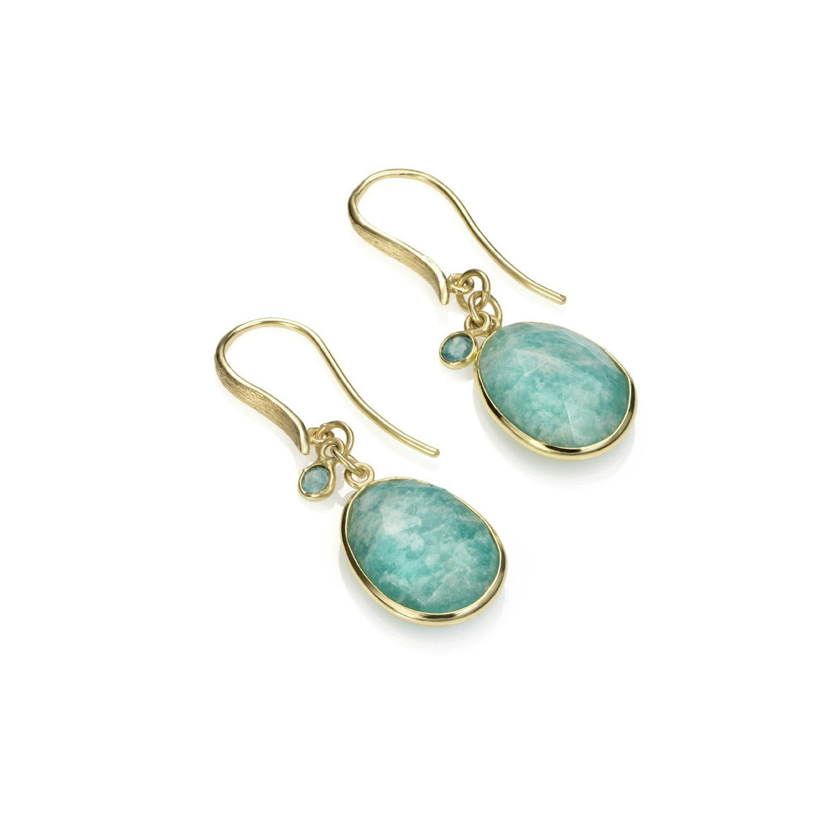 Hook earrings with amazonite and apatite in sterling silver with 18k gold vermeil