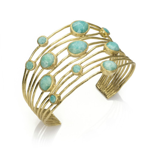 10-strand bangle with amazonite in sterling silver with 18k gold vermeil