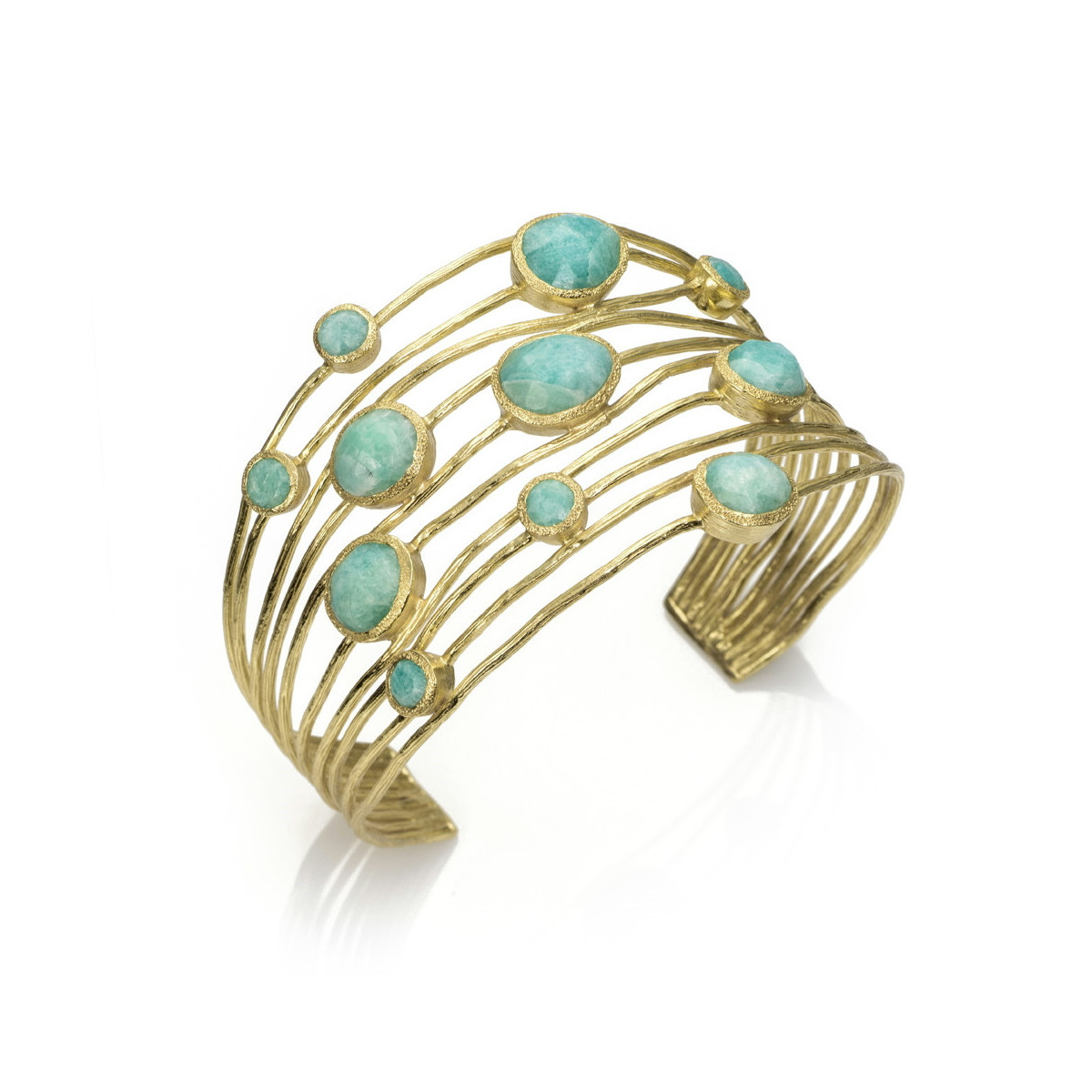 Brazalete de 10 hilos con amazonita de plata con baño de oro 18k
