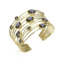 Brazalete de 10 hilos con labradorita de plata con baño de oro 18k