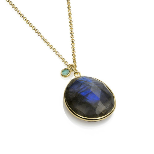 Pendant with faceted labradorite and apatite detail in sterling silver with 18k gold vermeil