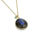 Pendant with faceted labradorite and apatite detail in sterling silver with 18k gold vermeil