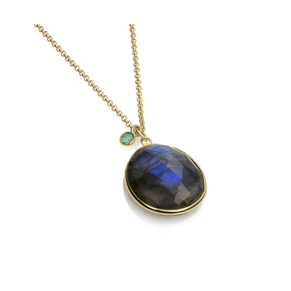 Pendant with faceted labradorite and apatite detail in sterling silver with 18k gold vermeil