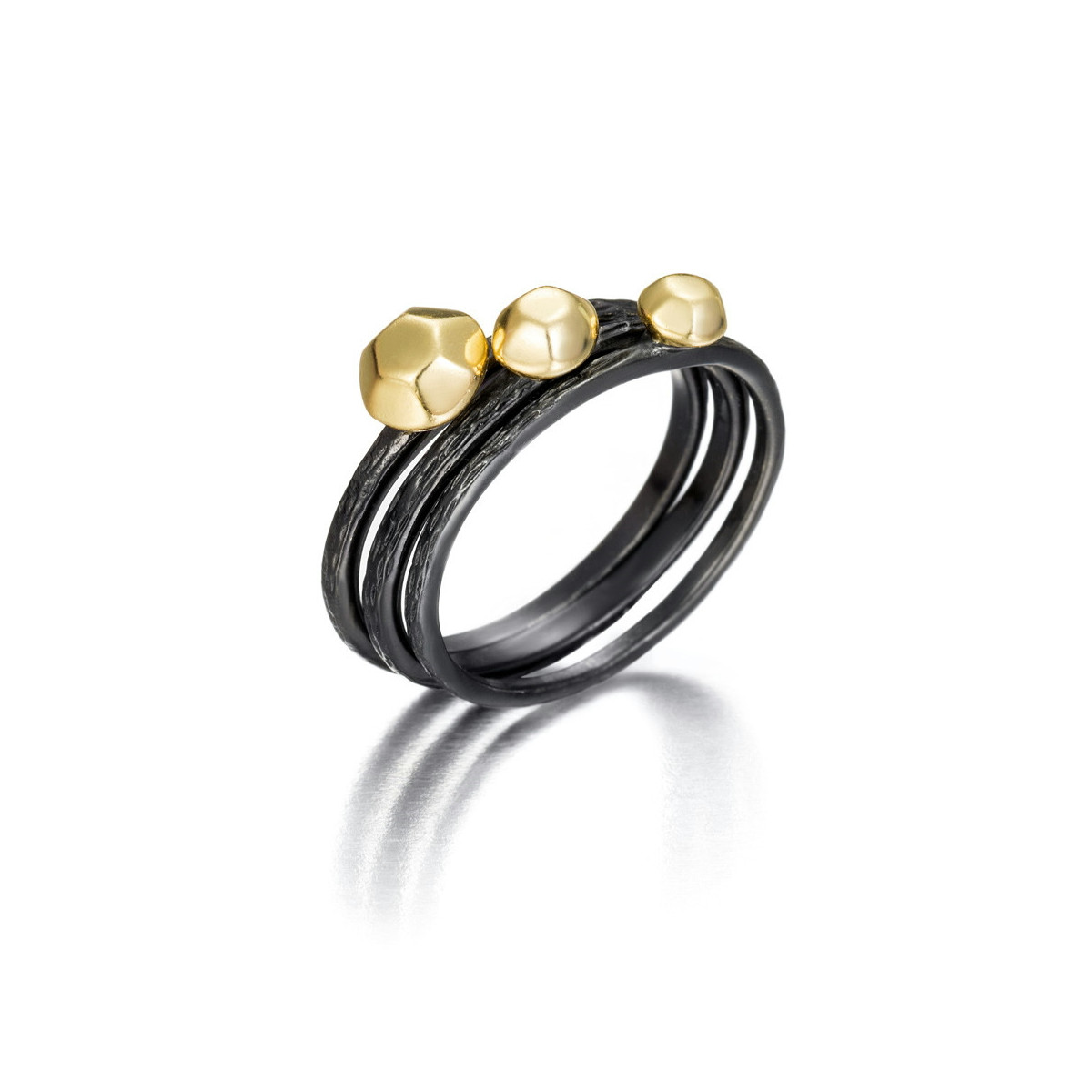 Anillo triple de plata de ley 925 con baño de oro 18k y rutenio negro