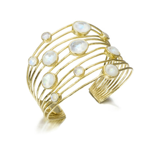 10-strand bangle with rainbow moonstone in sterling silver with 18k gold vermeil