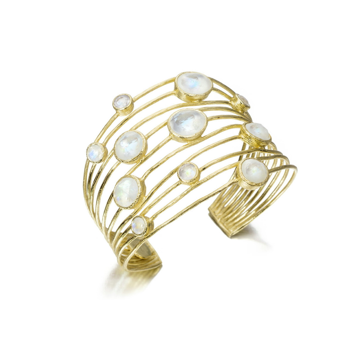 Brazalete de 10 hilos con espectrolita de plata con baño de oro 18k