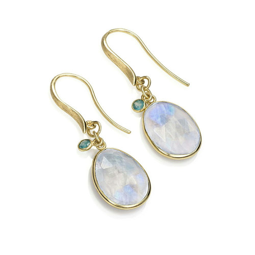 Pendientes gancho con Espectrolita y detalle Apatita baño de oro 18k