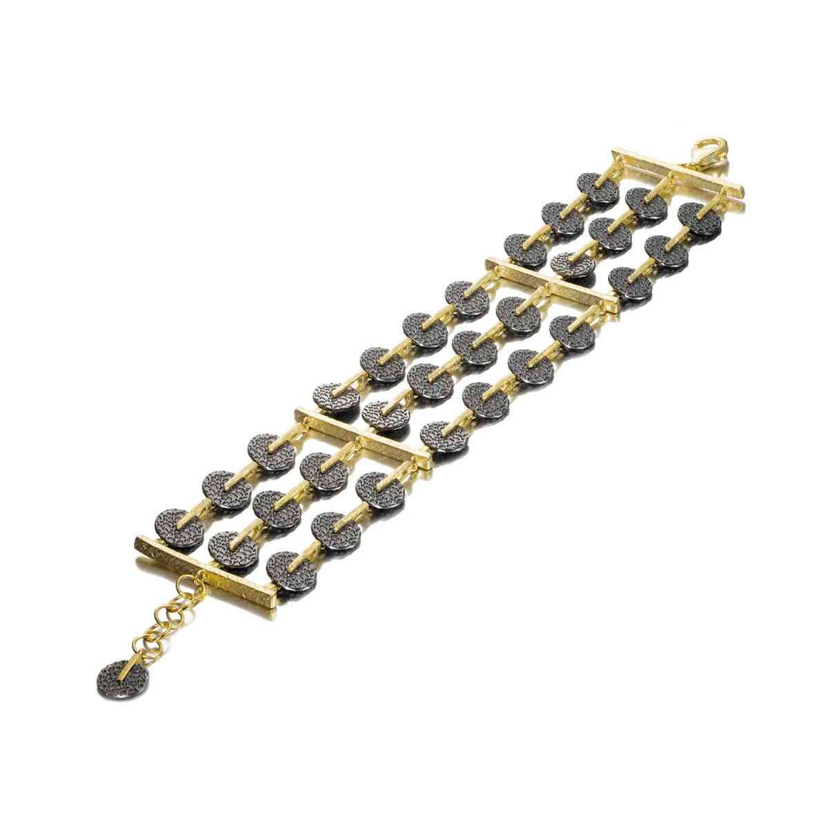 Brazalete bicolor de plata con baño de oro 18k y rutenio negro