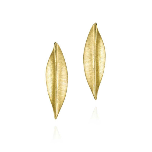 Leaf-shaped earrings in sterling silver with 18k gold vermeil