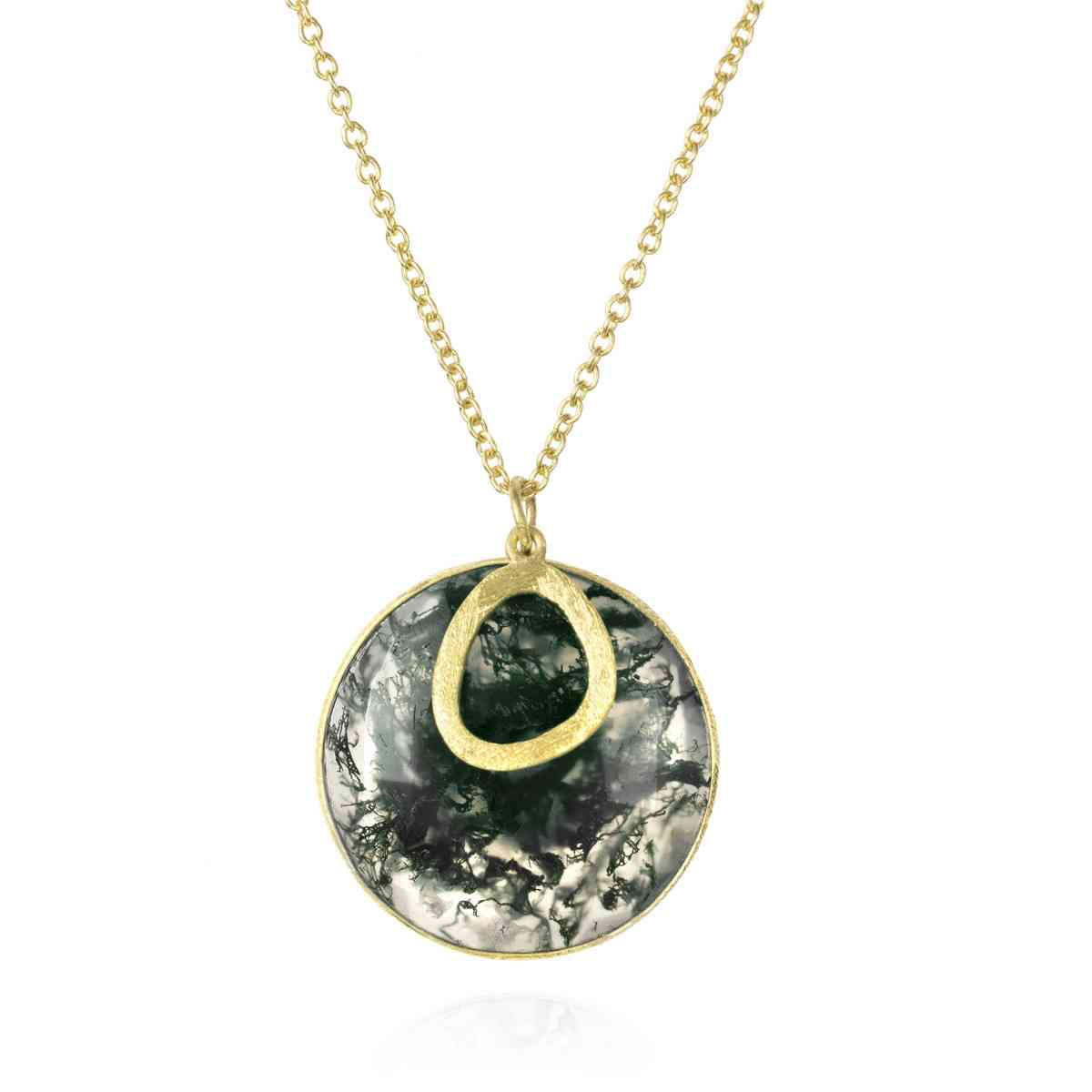 Collar con ágata musgo y motivo de plata con baño de oro 18k