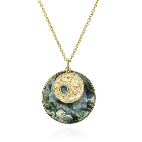 Collar circular con ágata musgo de plata con baño de oro 18k