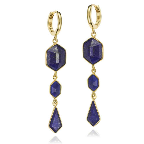 Long earring with lapis lazuli in sterling silver with 18k gold vermeil