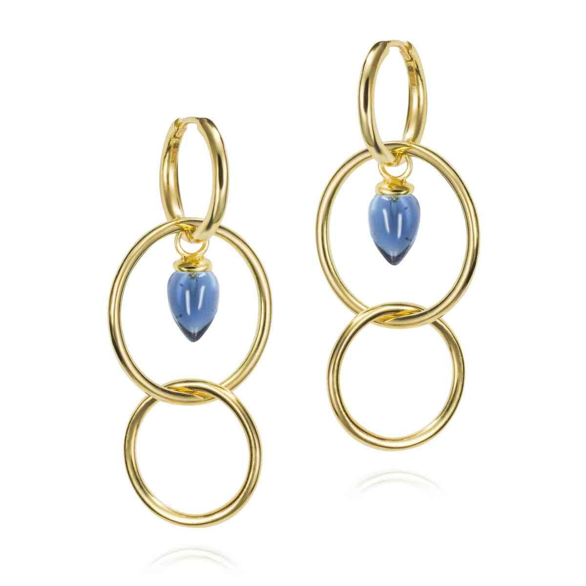 18k Gold Plated Long Hoop Earrings with Iolite