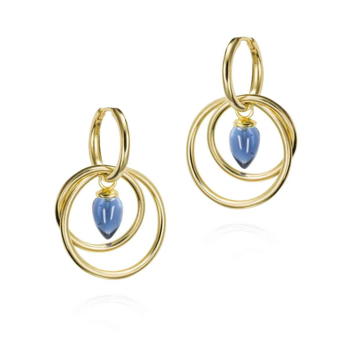 18k Gold Plated Long Hoop Earrings with Iolite