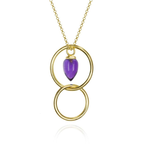Collar con aro y amatista en plata de ley con baño de oro de 18k