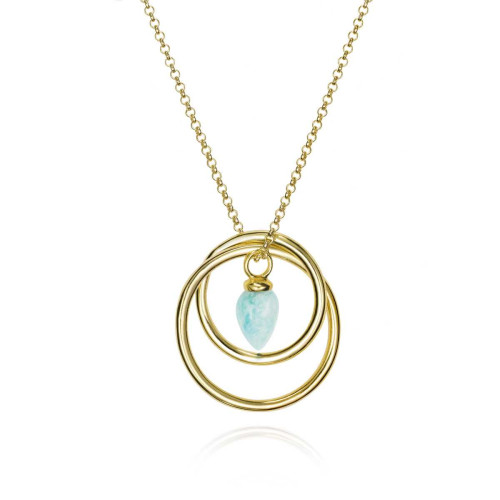 Collar con aro y amazonita en plata de ley con baño de oro de 18k