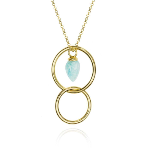 Collar con aro y amazonita en plata de ley con baño de oro de 18k