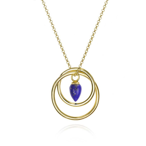 Collar con aro y lapislázuli en plata de ley con baño de oro de 18k