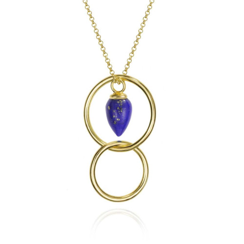 Collar con aro y lapislázuli en plata de ley con baño de oro de 18k