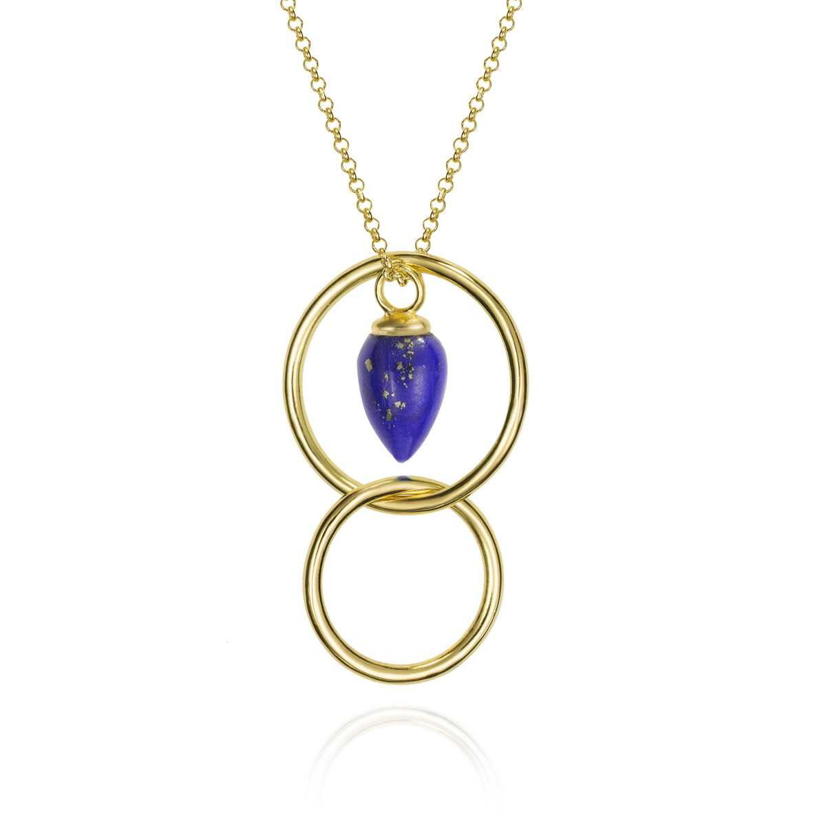 Collar con aro y lapislázuli en plata de ley con baño de oro de 18k