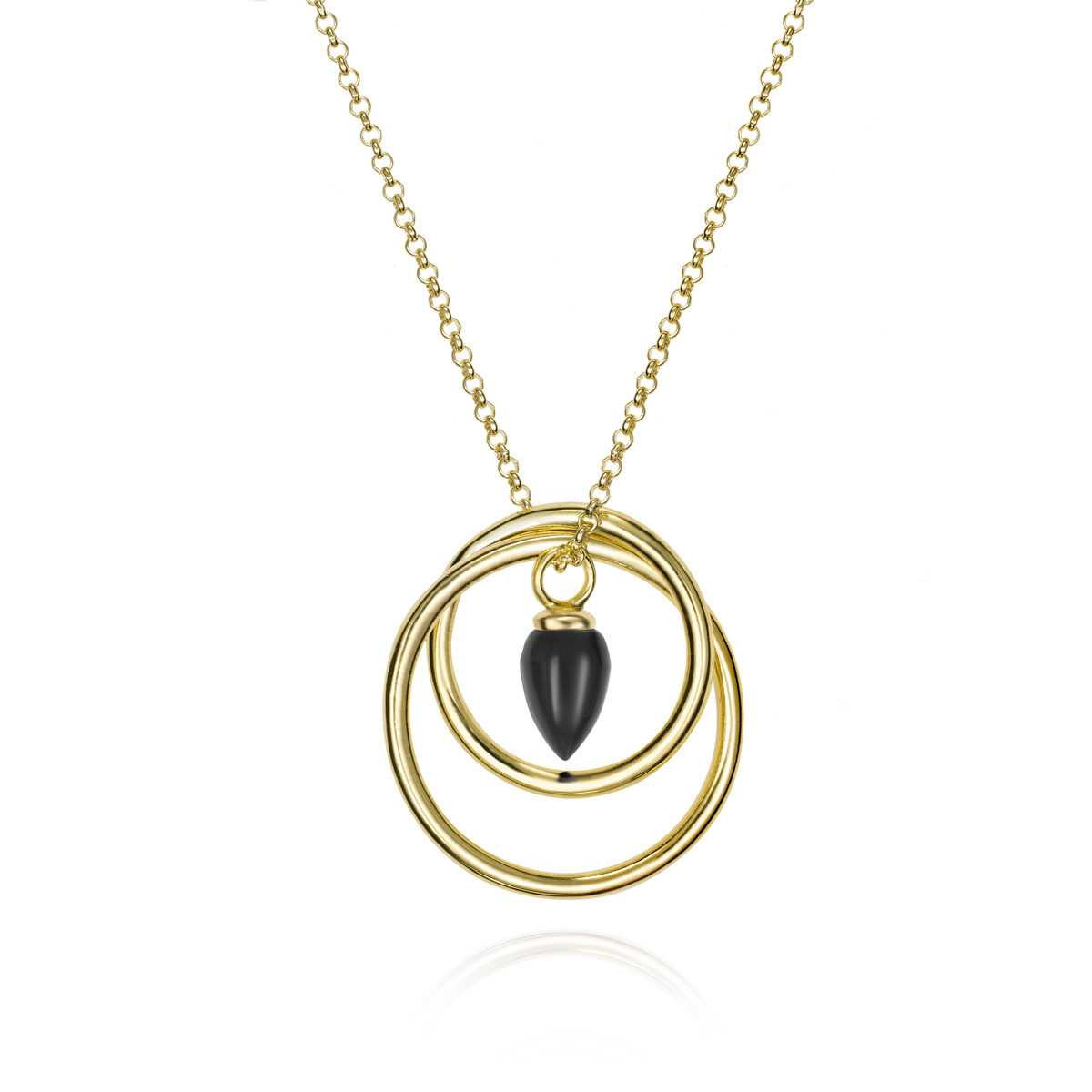 Collar con aro y ónix negro en plata de ley con baño de oro de 18k