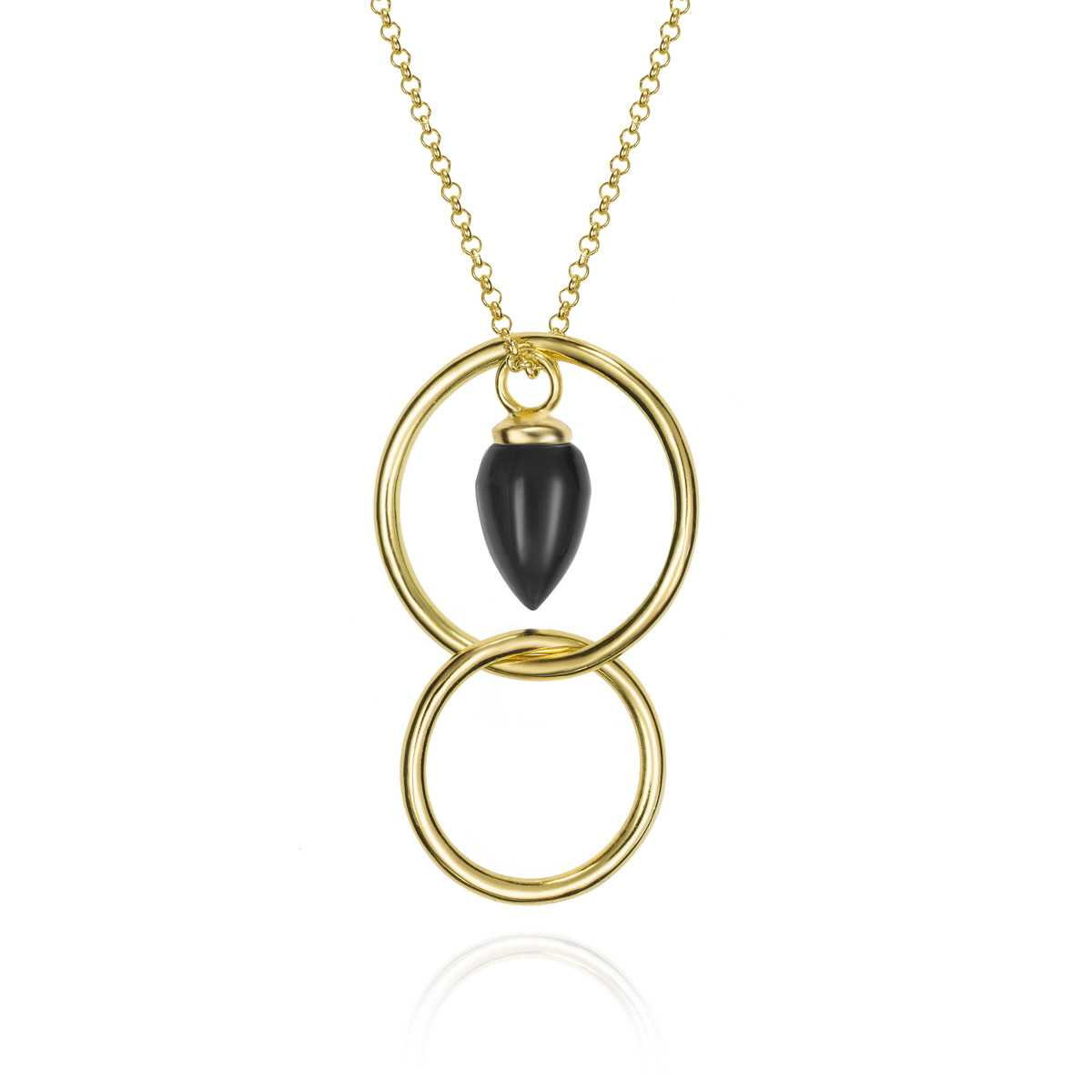 Collar con aro y ónix negro en plata de ley con baño de oro de 18k
