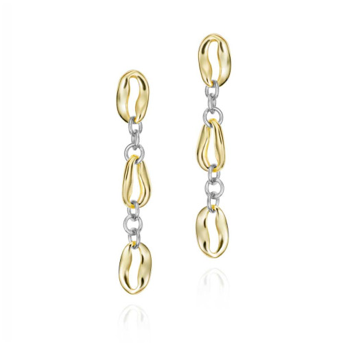 Pendientes largos bicolor con diseño marino de plata de ley 925 y plata con baño de oro 18k