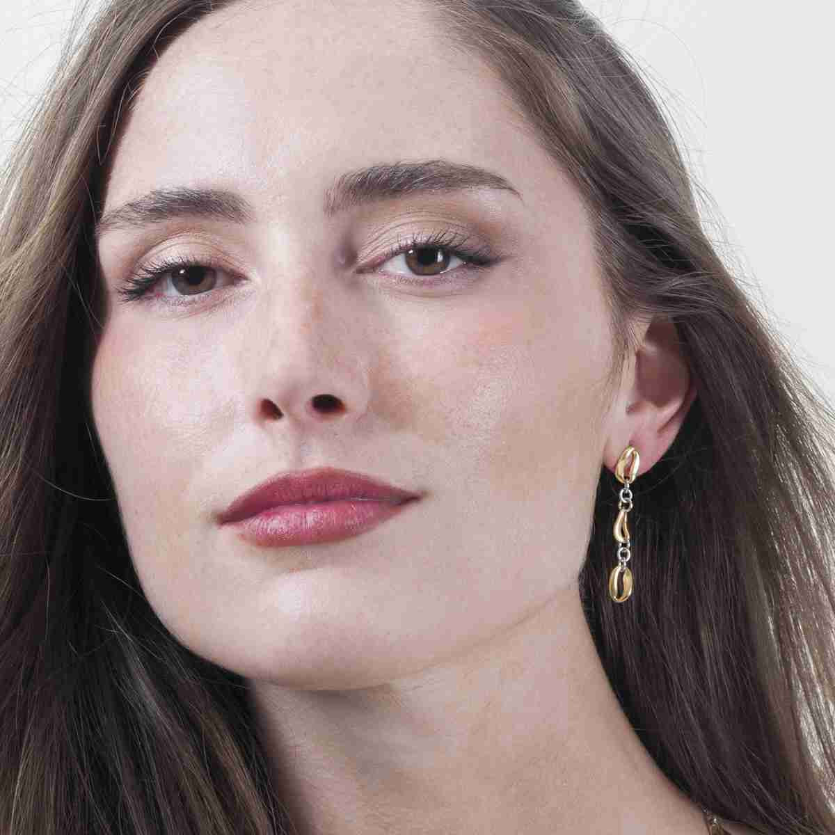 Pendientes largos bicolor con diseño marino de plata de ley 925 y plata con baño de oro 18k