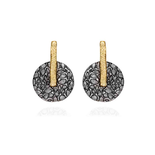 Single bicolor earring in 18k gold vermeil sterling silver and black ruthenium plating