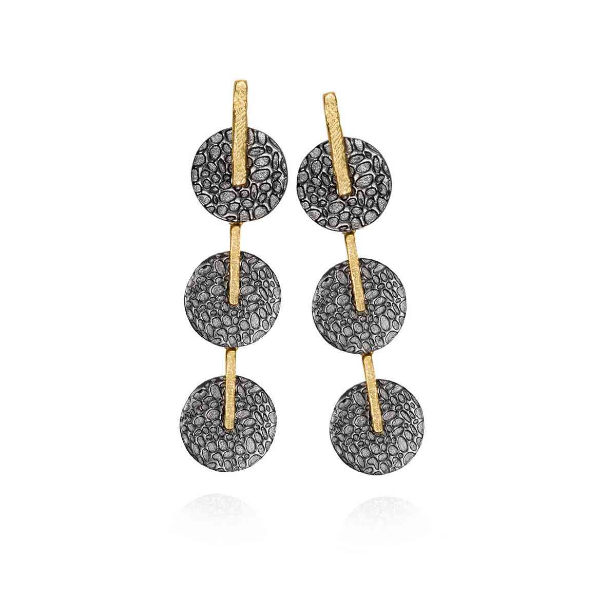 Large bicolor earrings in 18k gold vermeil sterling silver and black ruthenium plating