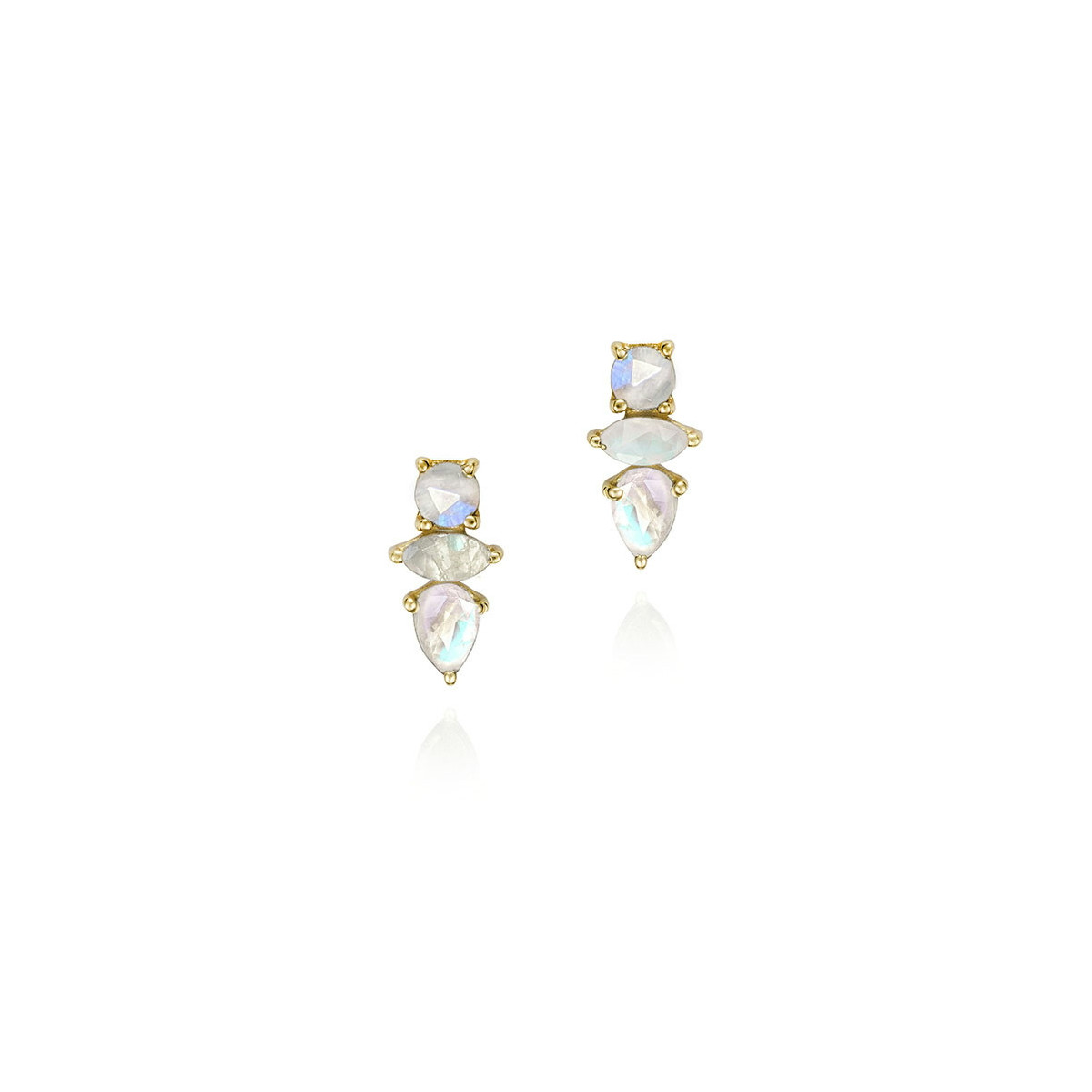 Pendientes de botón con espectrolita en plata de ley con baño de oro de 18k