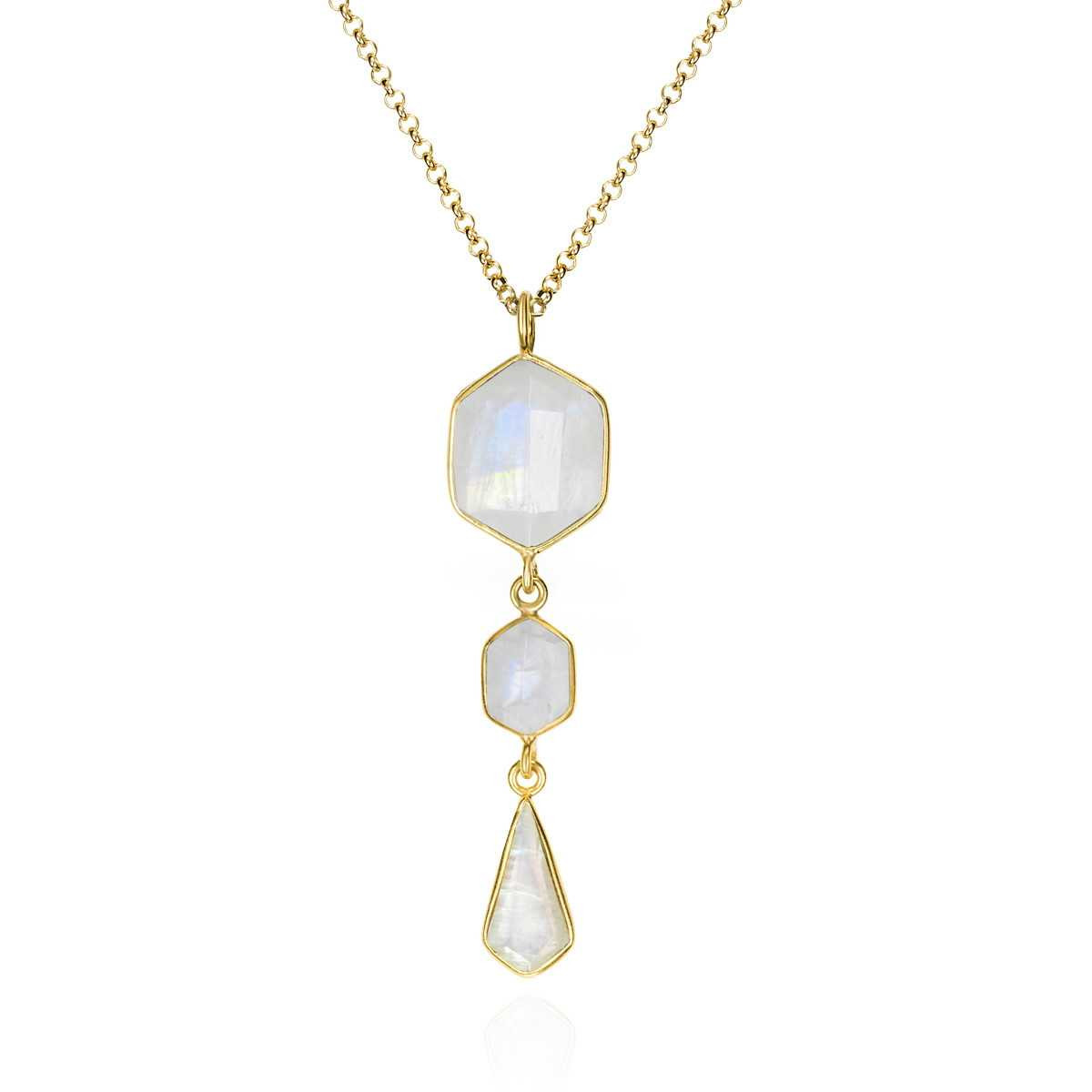 Colgante largo con espectrolita de plata con baño de oro 18k