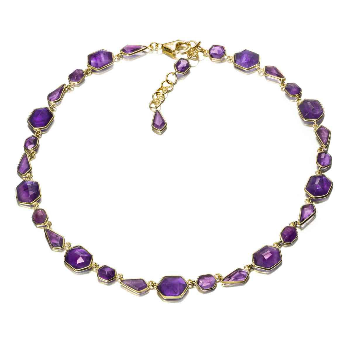 Collar geométrico con amatista de plata con baño de oro 18k