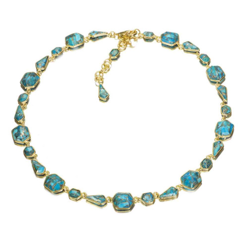 Collar geométrico con turquesa de plata con baño de oro 18k