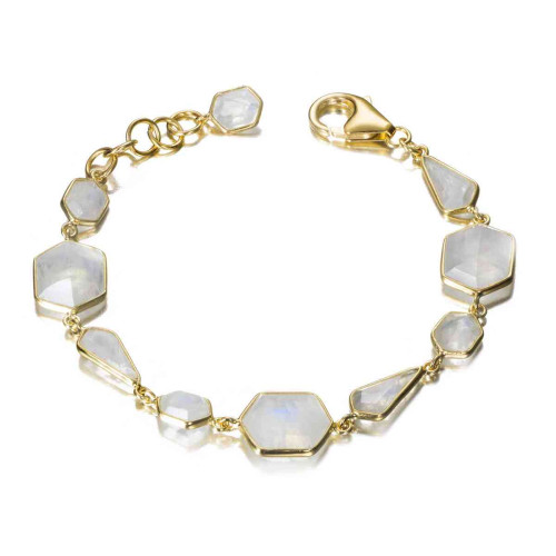 Pulsera de formas geométricas con espectrolita de plata con baño de oro 18k