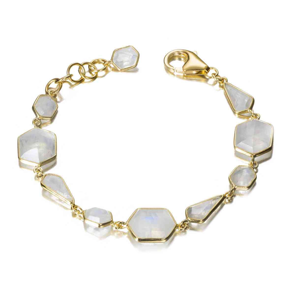 Pulsera de formas geométricas con espectrolita de plata con baño de oro 18k