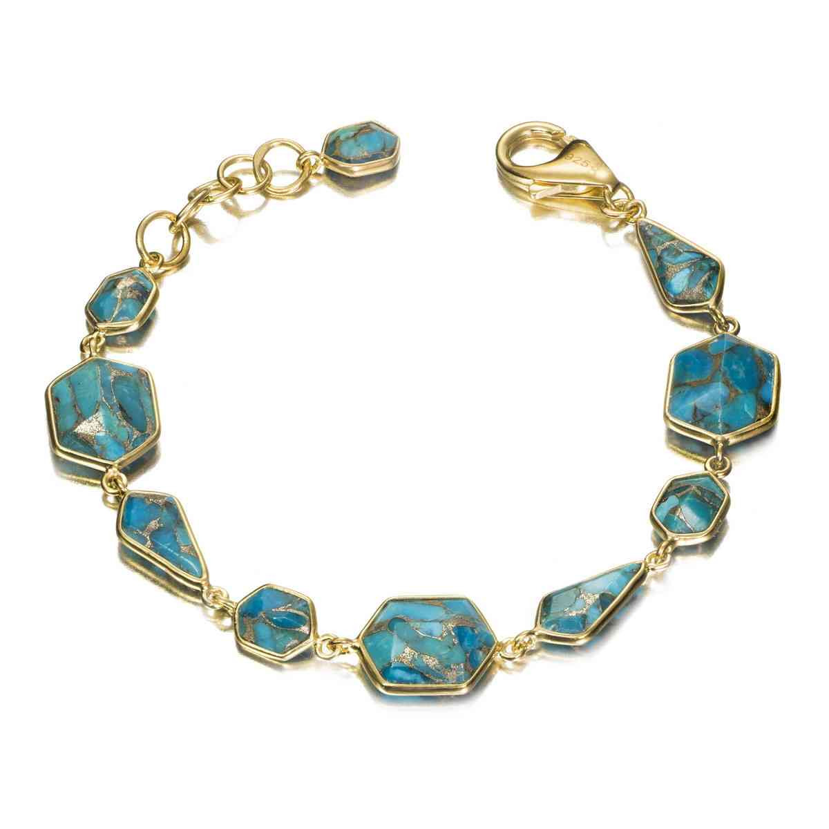 Pulsera de formas geométricas con turquesa de plata con baño de oro 18k