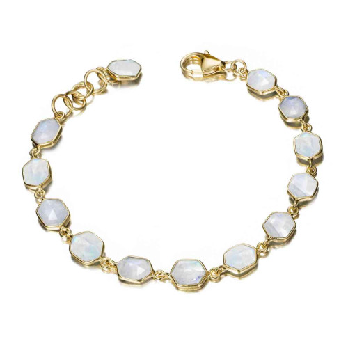 Geometric bracelet with rainbow moonstone in sterling silver with 18k gold vermeil