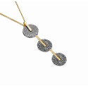 Colgante triple bicolor de plata con baño de oro 18k y rutenio negro