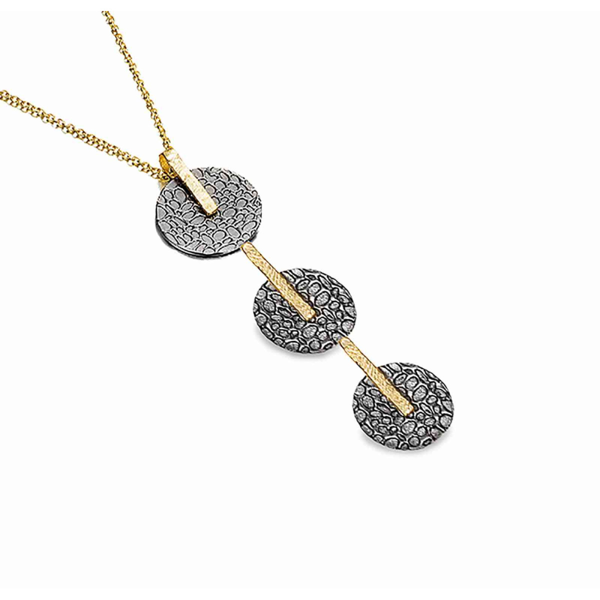 Triple bicolor pendant in 18k gold vermeil sterling silver and black ruthenium plating